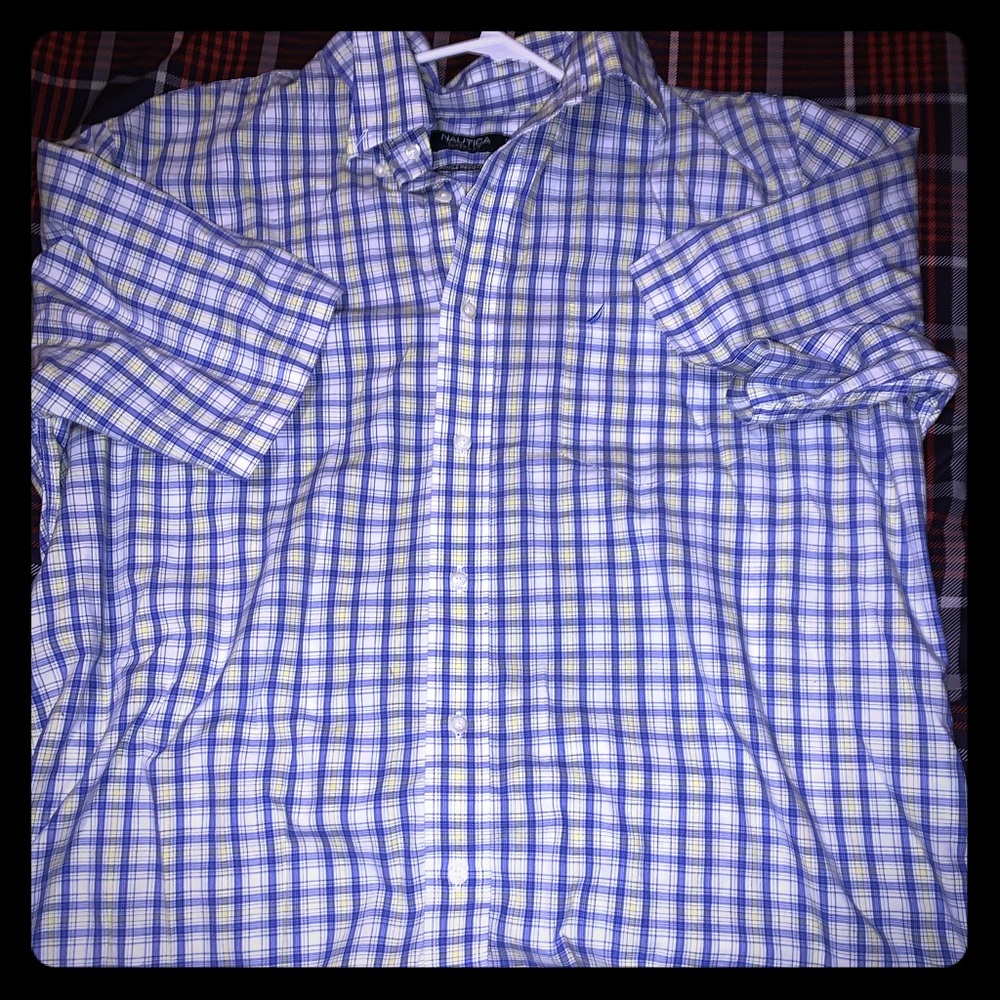 Nautica blue/yellow check short sleeve button up